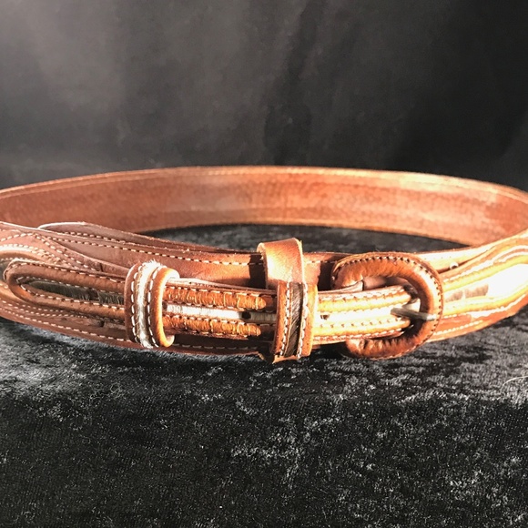 Vtg. Boho Leather Cowhide Belt - Picture 3 of 5